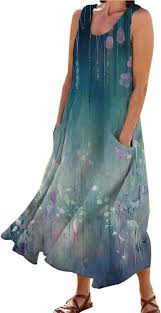 Vestido de Verano Largo Degradado Azules Hippy