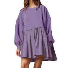 Vestido Sudadera Redondo Relajado Morado B - Estilo Hippie y Confortable