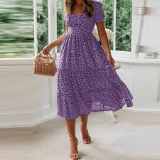 Vestido Morado Hippie de Manga Larga con Estilo Imperio