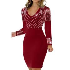 Vestido Bodycon Elegante de Invierno para Mujer en Color Rojo