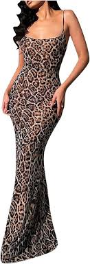 Vestido Largo Hippie con Estampado de Leopardo y Tirantes Delgados