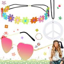 WiDream Accesorios Disfraz Redondas Vintage - Estilo Hippie para Mujer