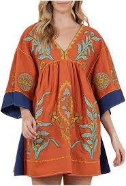 Vestido Hippie Bordado Manga Acampanada para Invitados