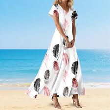 Vestido Elegante Estampado para Bodas en la Playa - KBOPLEMQ